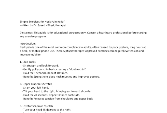 write medical articles, and patient guides as a physiotherapist